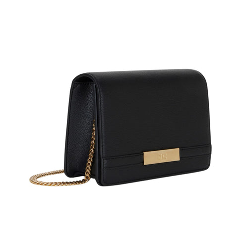 Borsa Donna in misto similpelle, con patta e placca logo in metallo dorato